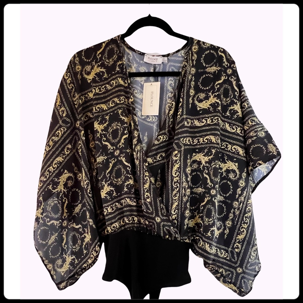 Flounce London Wrap Front Body Kimono Sleeve Chain Print